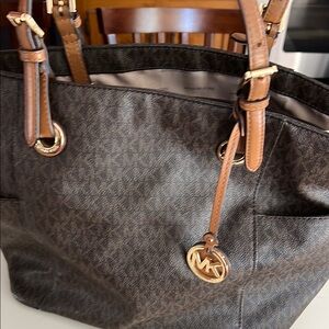 Michael Kors Brown and Gold Tote with Signature Monogram